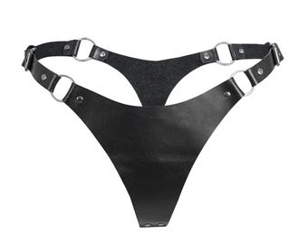 Leather Thong and Open Chest Bra