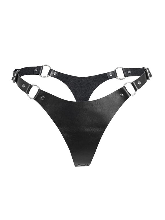 Leather Thong and Open Chest Bra