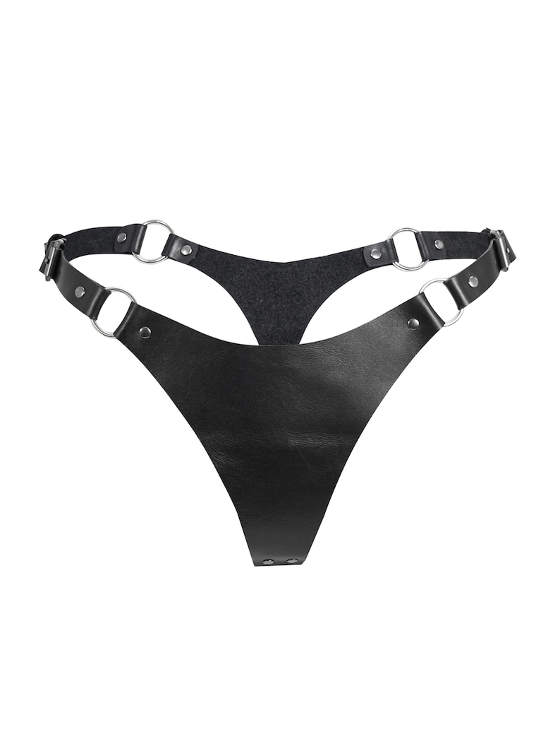 Leather Thong and Open Chest Bra image 1