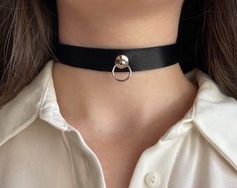 Leather O-Ring Choker Collar, Custom Size