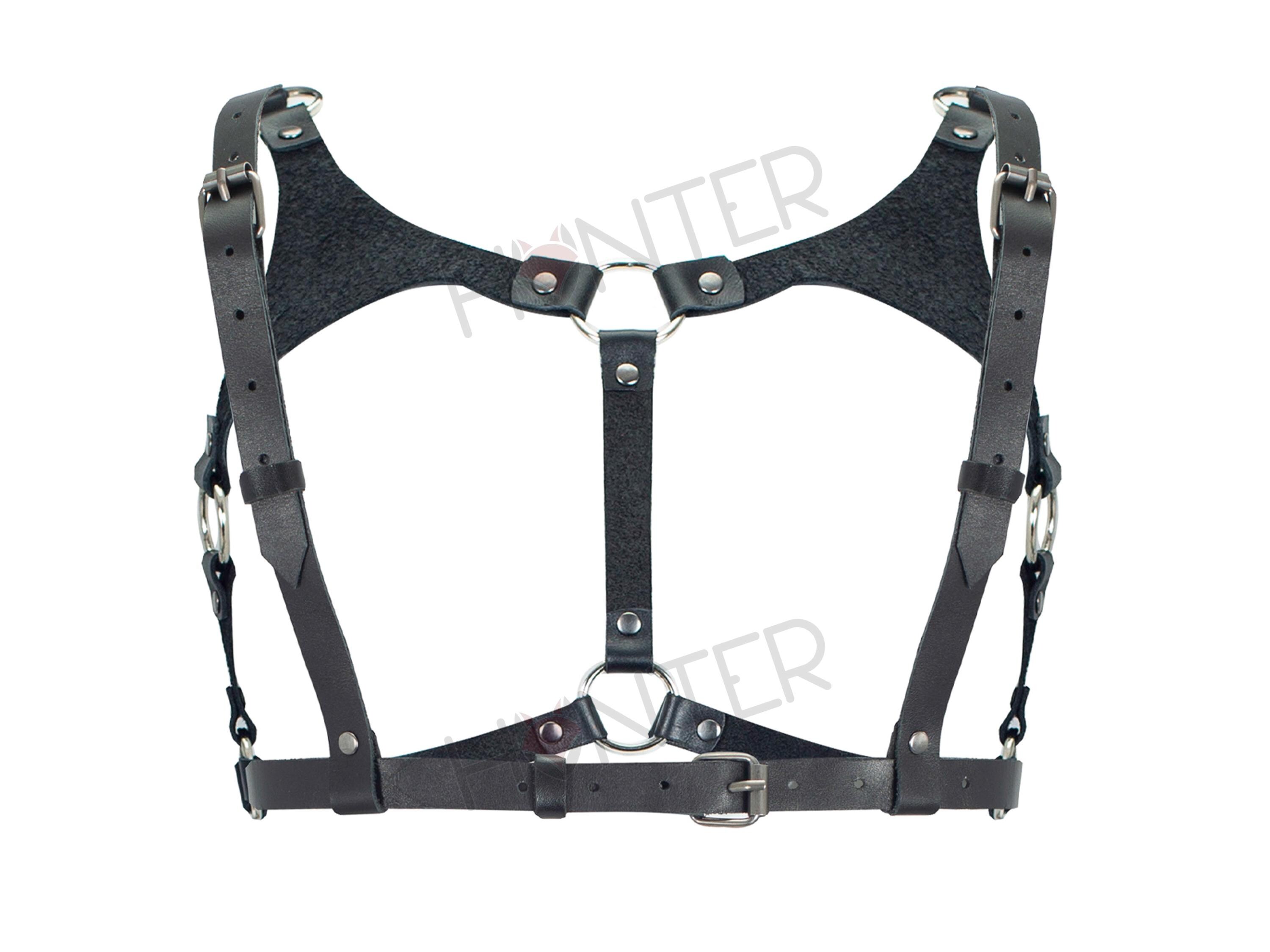 Black Leather Lingerie Harness Set for Women, Open Chest Bra  display picture 3
