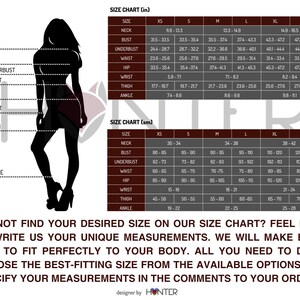 Our workshop size chart, if our standard sizes do not fit you, you need to send us your measurements and we will make any of our products according to your customized measurements.