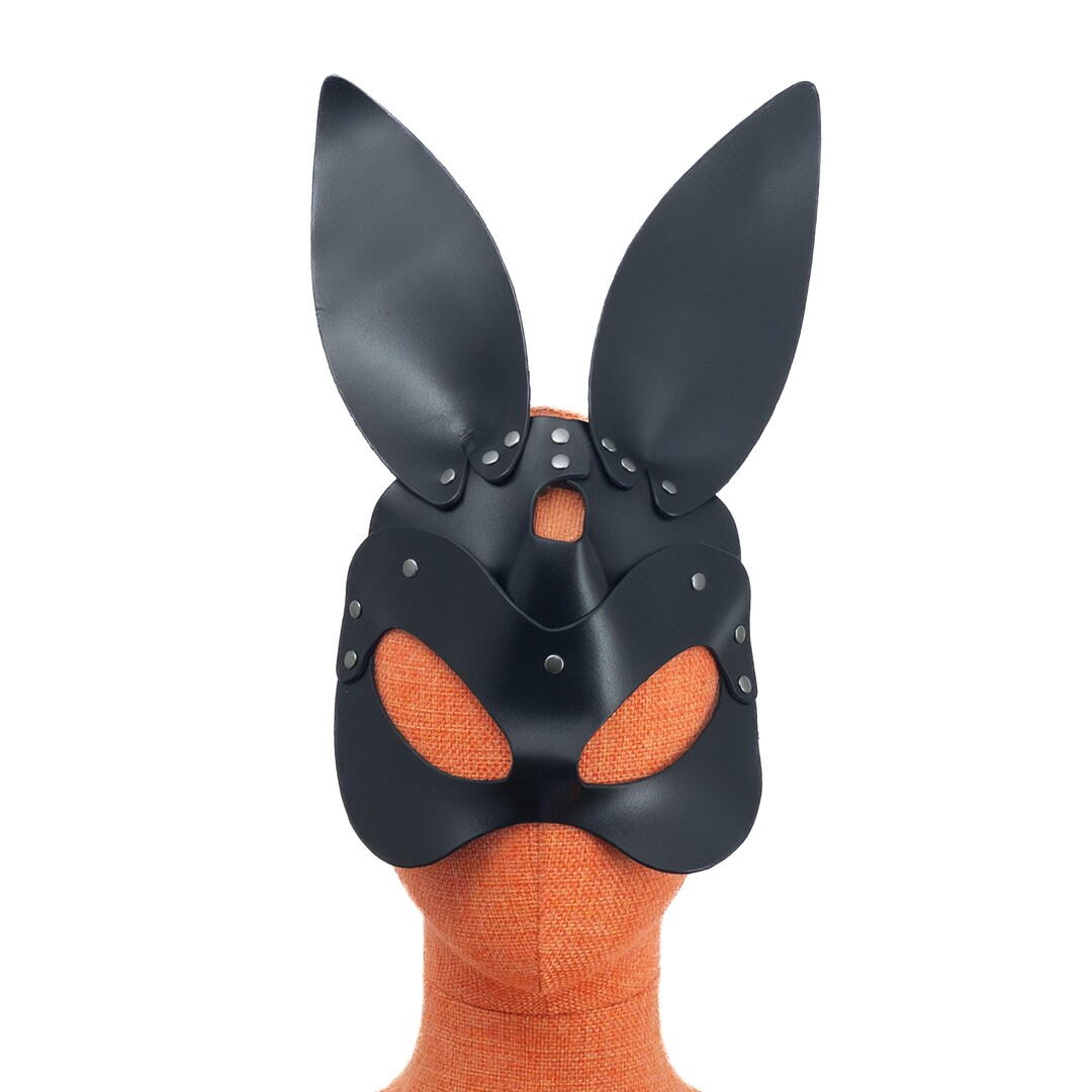 Black Leather Bunny Ears Mask Adjustable Alt Girl Headpiece Handmade ...