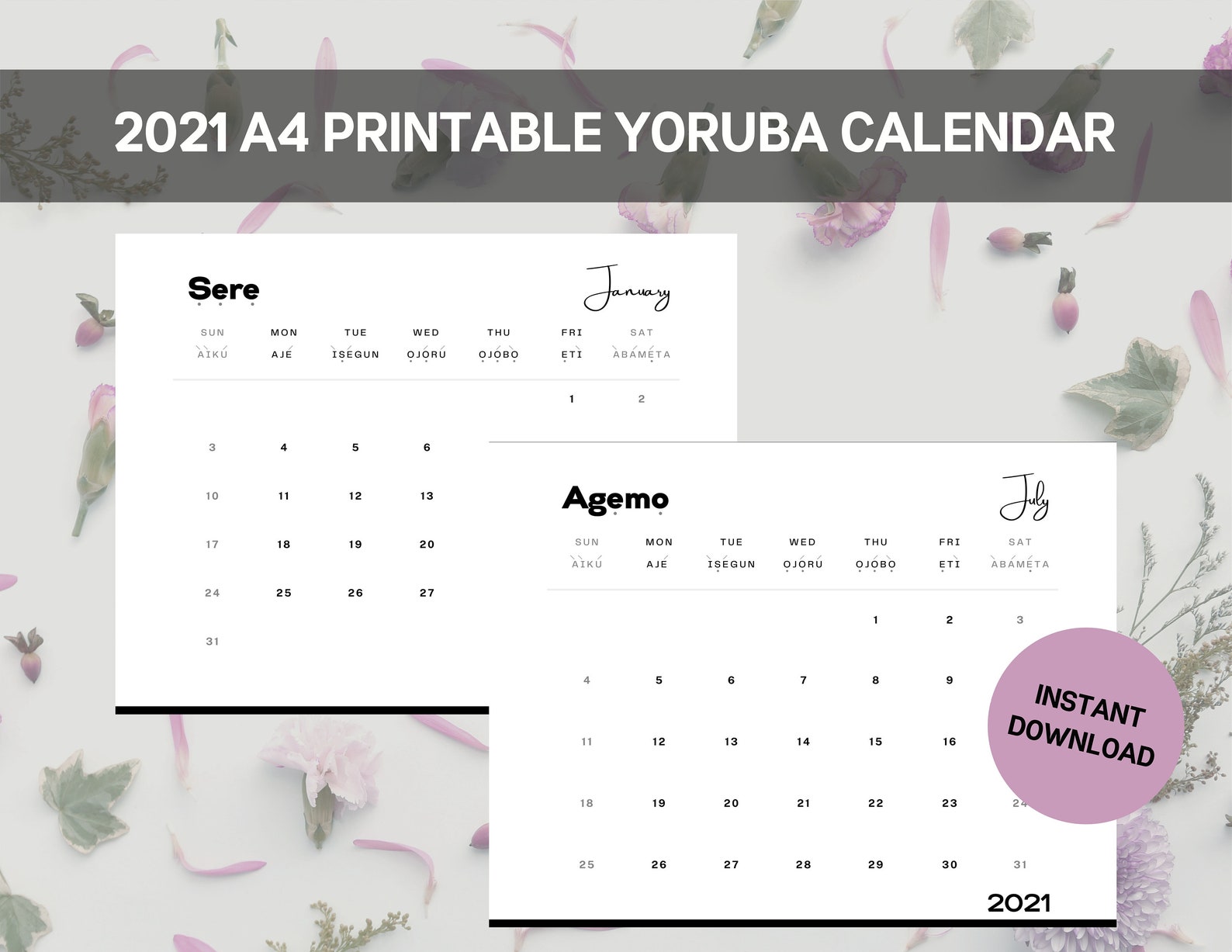 2021 Printable YORUBA Calendar African 12 Monthly Calendar Etsy