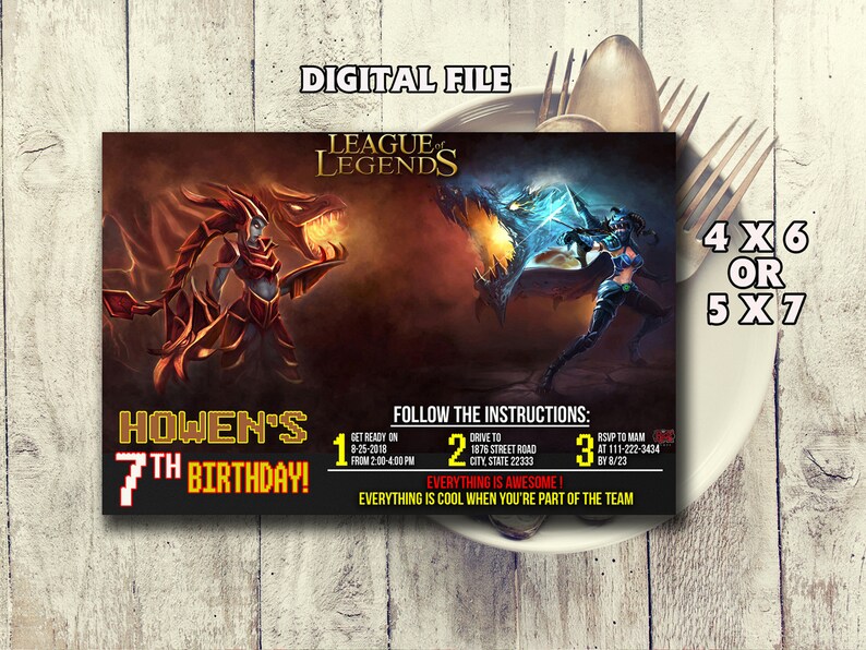 League Of Legends Birthday Invitation League Of Legends Birthday Party Moba E Sport Printable