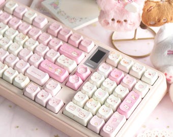 Mochi Neko Daydreamers (Pink Cat) Keycap Set – 141 PBT Keys | MAO Profile for Cherry MX Mechanical Keyboards |  Pastel Kawaii Cat Design