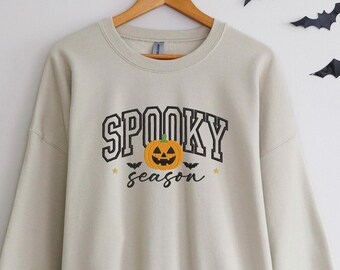 Embroidered Spooky Season Sweatshirt, Pumpkin and Bats Sweat Shirt, Cozy Season Gift, Halloween Crewneck