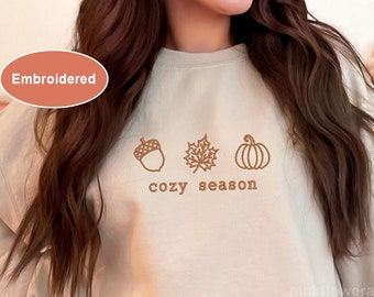 Embroidered Fall Crewneck Sweatshirt | Cozy Autumn Season