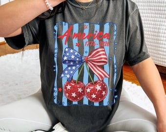 America Fourth of July T-shirt, Summer 4th of July Cherries Shirt, Comfort Colors Cute Patriotic USA Tee