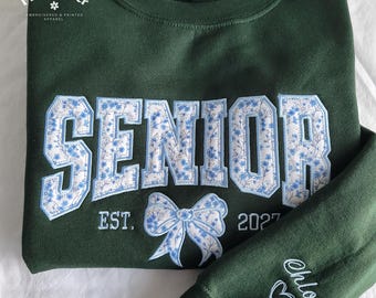 Custom Senior Sweatshirt, Embroidered Class of 2027 Shirt, Cottagecore Floral Bow Senior Crewneck, Custom Name Graduation Gift