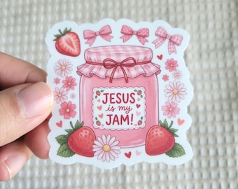 Jesus Is My Jam Sticker | Strawberries and Bows | Cute Faith Stickers | Waterproof Laptop Sticker | Christian Gift