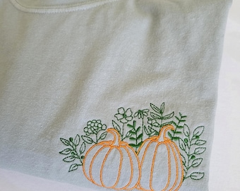 Pumpkins Embroidered Shirt, Autumn Cozy Season Crewneck Shirt, Minimal Fall Tee, Floral Pumpkin T-shirt