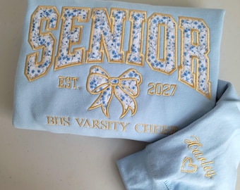 Senior Custom Team Embroidered Sweatshirt, Name on Sleeve Senior Crewneck, Cheer Dance Team Class of 2027 Personalized Sweater