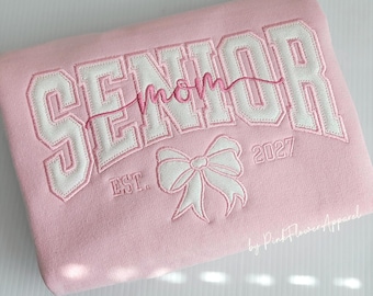 Senior Mom Embroidered Sweatshirt, Senior 2027 Shirt, Graduation Gift, Custom Name Sleeve Crewneck