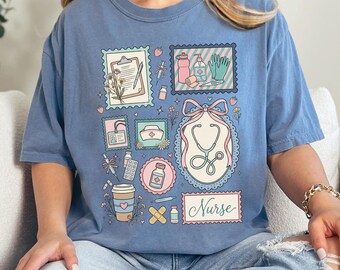 Nurse Frames T-shirt, Nurse Life, Gift for Nurse, Cute Medical Icons Shirt