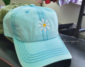 Embroidered Daisy Baseball Cap, Adjustable Summer Hat