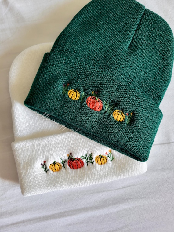 Pumpkin Embroidered Beanie, Fall Beanie, Thanksgiving Hat, broidered Hat, Cozy Fall Beanie