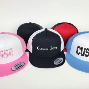 Custom Embroidered Cap, Black Adjustable Snapback, Custom Text Snapback Hat, Gift for Him, Gift for Her, Mesh Flat Bill Embroidered Cap