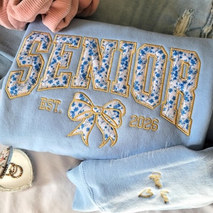 Senior 2026 Custom Embroidered Sweatshirt, Custom Name on Sleeve Senior Crewneck Sweatshirt, Class of 2026, 2027 Personalized Sweatshirt
