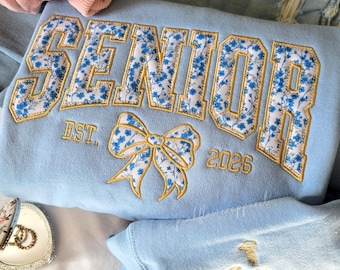 Senior 2027 Custom Embroidered Sweatshirt, Custom Name on Sleeve Senior Crewneck Sweatshirt, Class of 2027, 2027 Personalized Sweatshirt