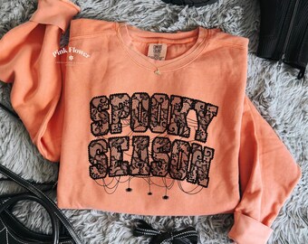 Spooky Season Sweatshirt, Halloween Comfort Colors Tee, Cute Spooky Shirt, Spider Web Halloween Crewneck