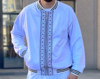 Chándal con motivo ucraniano en blanco / Solidaridad con Ucrania / Chándal de apoyo a Ucrania / Chándal de hombre / S, M, L, XL, 2XL, 3XL