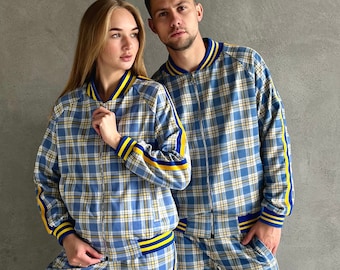 Conjunto deportivo con la bandera de Ucrania para parejas / Solidaridad con Ucrania / Chándal de apoyo a Ucrania / Tallas S, M, L, XL, 2XL, 3XL, 4XL, personalizable