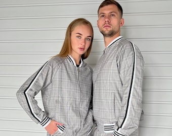 Conjunto de chándal a cuadros escoceses para pareja / Conjunto de chándal para pareja / Traje de chándal a cuadros escoceses para caballero / Traje de chándal a cuadros escoceses / Tallas S, M, L, XL, 2XL, 3XL, 4XL, personalizadas