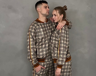 Conjunto de chándal a cuadros escoceses para pareja / Conjunto de chándal para pareja / Traje de chándal a cuadros escoceses para caballero / Traje de chándal a cuadros escoceses / Tallas S, M, L, XL, 2XL, 3XL, 4XL, personalizadas
