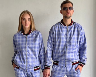 Conjunto de chándal a cuadros escoceses para pareja / Conjunto de chándal para pareja / Traje de chándal a cuadros escoceses para caballero / Traje de chándal a cuadros escoceses / Tallas S, M, L, XL, 2XL, 3XL, 4XL, personalizadas