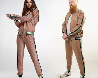 Conjunto de chándal a cuadros escoceses para pareja / Conjunto de chándal para pareja / Traje de chándal a cuadros escoceses para caballero / Traje de chándal a cuadros escoceses / Tallas S, M, L, XL, 2XL, 3XL, 4XL, personalizadas