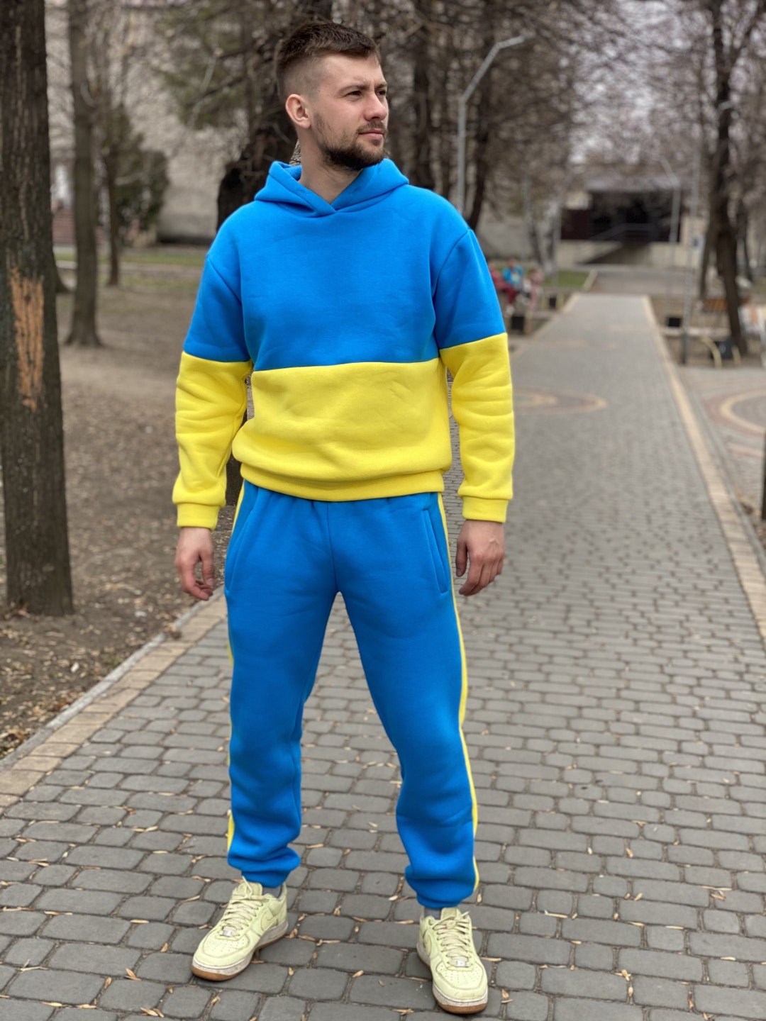 Ukraine Flag Tracksuit Men's Hooded Tracksuit Set Support Ukraine