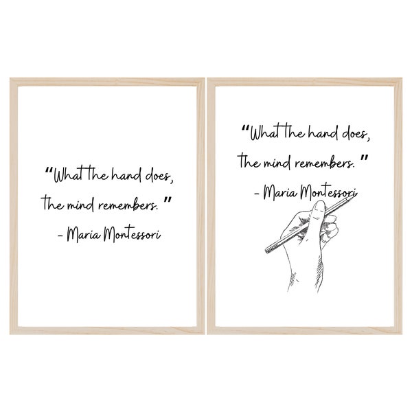 What the hand does, the mind remembers, Maria Montessori Quote, Early Childhood Digital Poster, Wall art