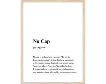 No Cap Definition Wall Art, Urban Slang, Digital Print, Home Decor, Poster