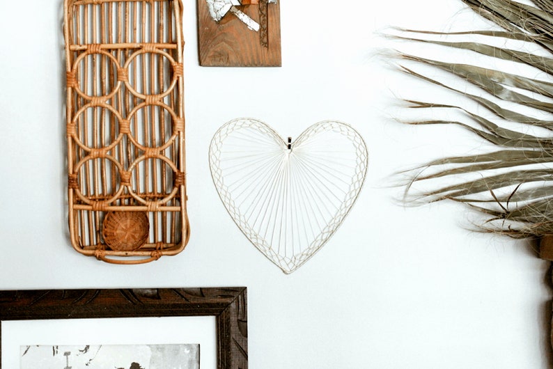 Naturally Woven Vintage Raffia Heart Fans/Deadstock/Bohemian Wall Decor/Wicker/Wedding Decor afbeelding 5