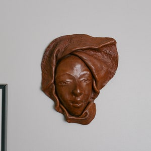 Vintage Handmade Sculpted Leather Female Face image 6