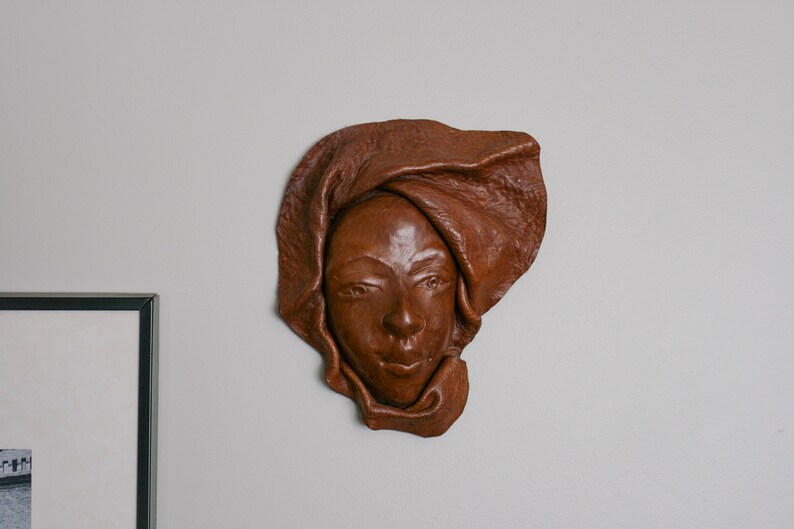 Vintage Handmade Sculpted Leather Female Face image 6