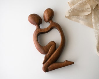 11 3/4"Vintage Abstract Wood Lovers Sculpture