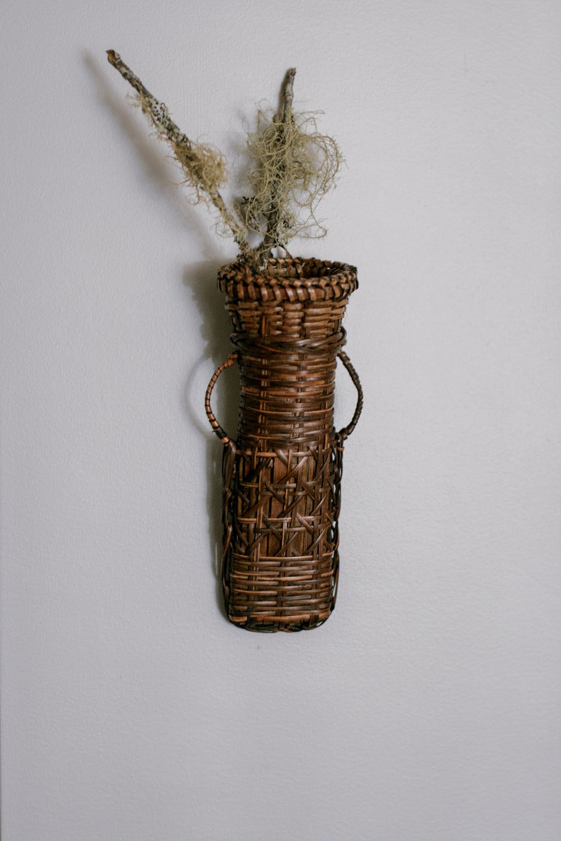 Vintage Woven Rattan Wall Hanging Basket Pocket image 6