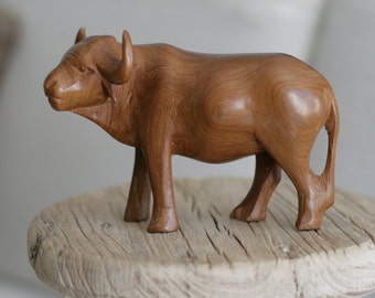 Vintage Solid Wood Water Buffalo Sculpture