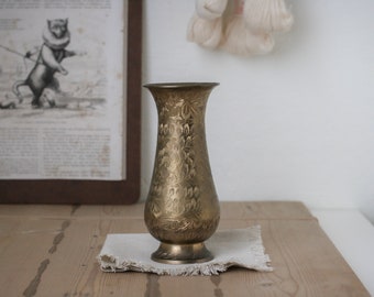 Vintage Small Etched Brass Vase