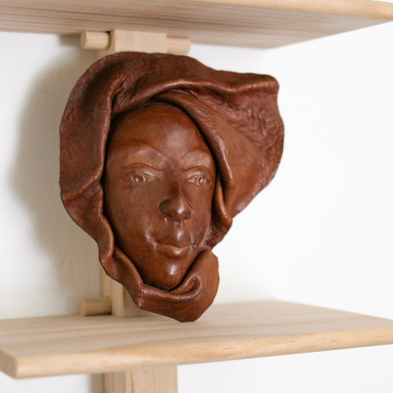 Vintage Handmade Sculpted Leather Female Face image 2