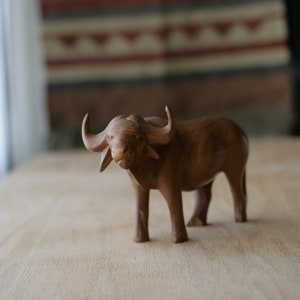 Vintage Solid Wood Water Buffalo Sculpture image 4