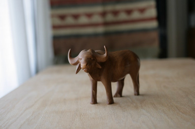 Vintage Solid Wood Water Buffalo Sculpture image 4