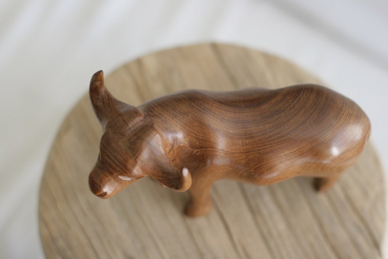 Vintage Solid Wood Water Buffalo Sculpture image 6