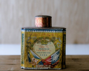 Vintage Chinese Jasmin Tea Tin Container/Tack Kee & Co.