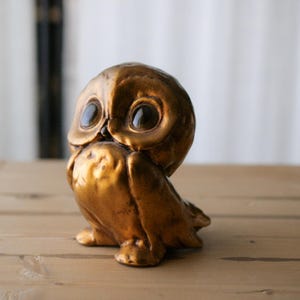 V I N T A G E  50'S Freeman McFarlin Potteries California Gold Leaf Gilded Ceramic Owl/Signed
