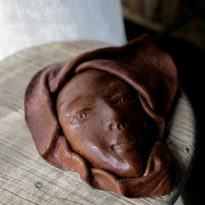 Vintage Handmade Sculpted Leather Female Face image 7