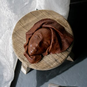 Vintage Handmade Sculpted Leather Female Face image 4