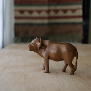 Vintage Solid Wood Water Buffalo Sculpture image 3